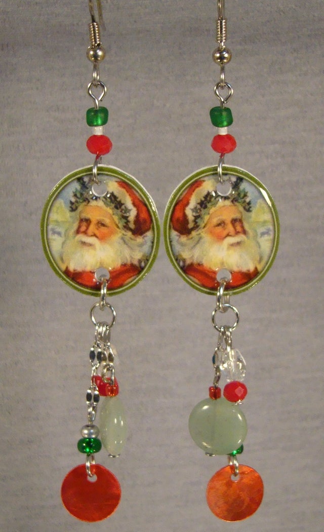 Santa Claus Dangle Earrings - Vintage Christmas Art Jewelry